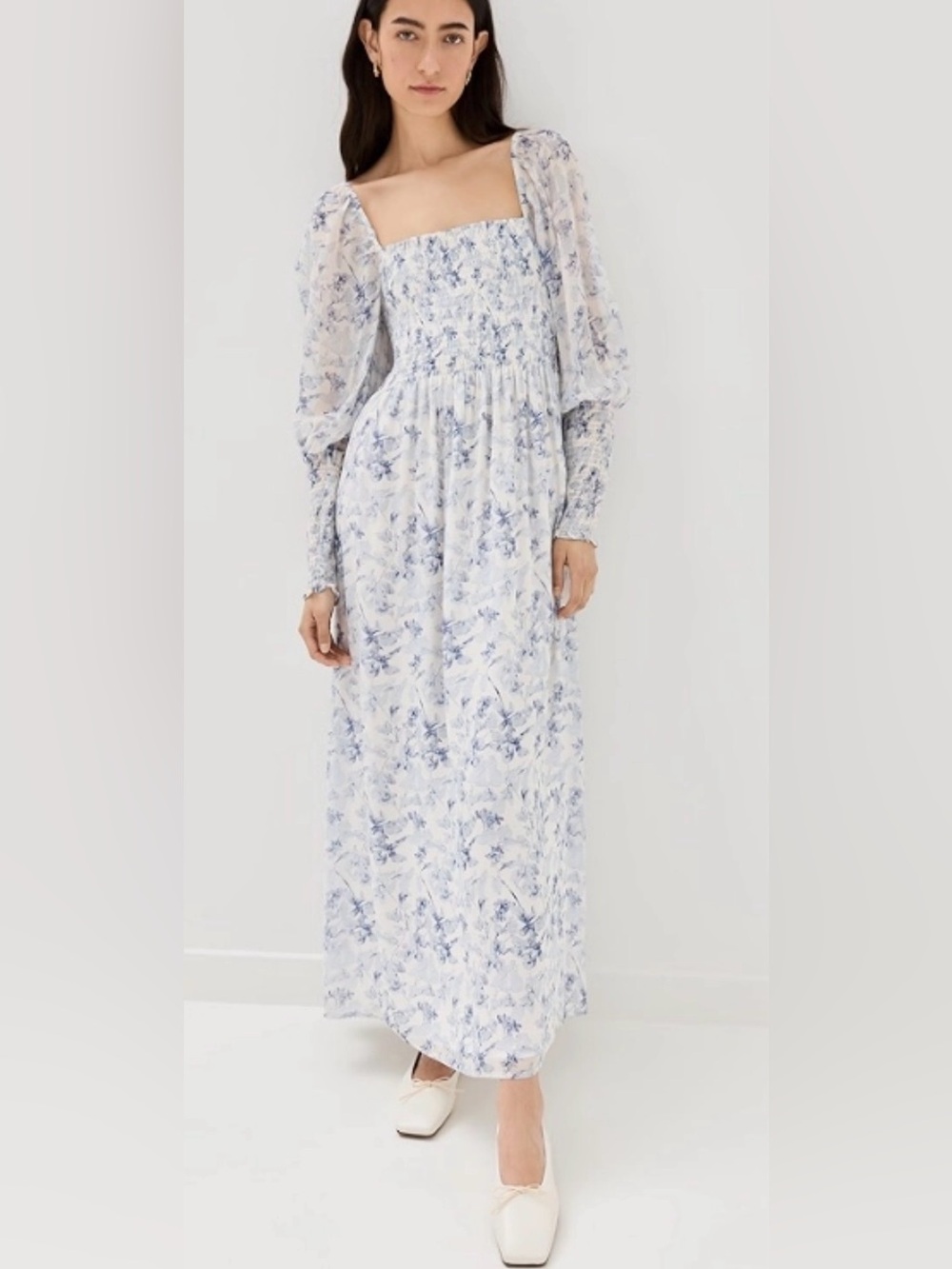 Hill House Grace Dress in White and Light Blue Floral S